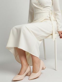 Dollphin - Women Cream Pointed Toe Solid Pumps