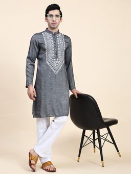 HOUSE OF KARI - Mens Chikankari Kurta In Cotton Silk Blend