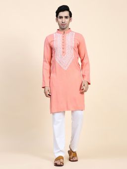 HOUSE OF KARI - Mens Chikankari Kurta In Cotton Silk Blend