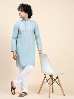 HOUSE OF KARI - Mens Chikankari Kurta In Cotton Silk Blend