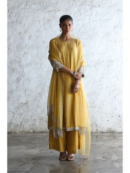 Saksham & Neharicka - Yellow Mahua Kurta with Palazzo and Dupatta (Set of 3)