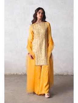 Saksham & Neharicka - Yellow Suryamukhi Kurta with Palazzo and Dupatta (Set of 3)