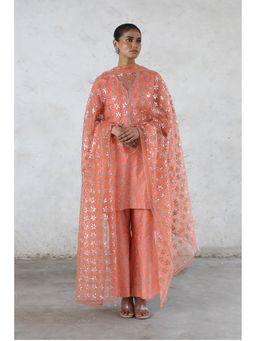 Saksham & Neharicka - Peach Sarada Kurta with Palazzo and Dupatta (Set of 3)