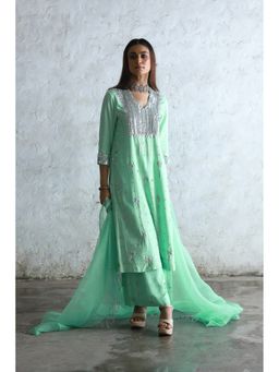 Saksham & Neharicka - Green Urmi Kurta with Palazzo and Dupatta (Set of 3)