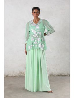 Saksham & Neharicka - Green Tara Pallazzo with Top and Bustier (Set of 3)