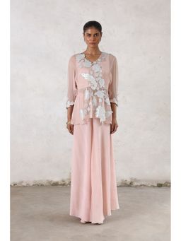 Saksham & Neharicka - Pink Maitreyi Palazzo with Bustier and Top (Set of 3)