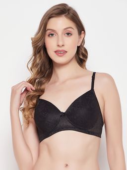 Clovia - Lace Solid Padded Full Cup Wire Free Bridal Bra - Black