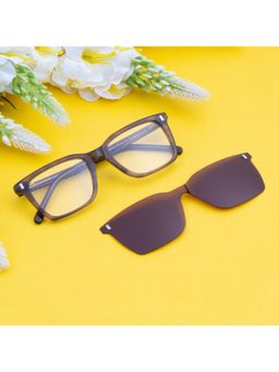 TED SMITH - Unisex Brown Wayfarer Acetate Frames Clip On Sunglass With Polarized Lens