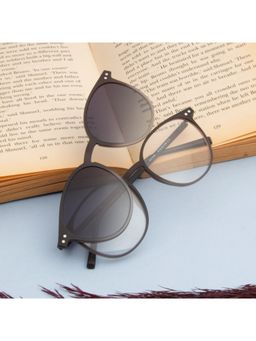 TED SMITH - Unisex Grey Round Frames Clip On Sunglass With Polarized Lens