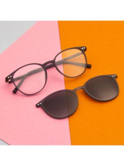 TED SMITH - Unisex Blue-Grey Round Frames Clip On Sunglass With Polarized Lens