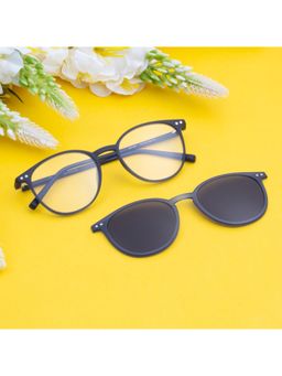 TED SMITH - Unisex Blue Round Frames Clip On Sunglass With Polarized Lens