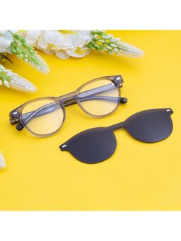 TED SMITH - Unisex Grey-Black Round Acetate Frames Clip On Sunglass With Polarized Lens