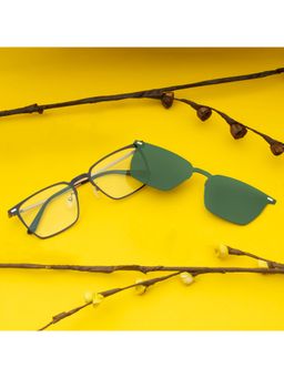 TED SMITH - Unisex Black-Green Wayfarer Metal Frames Clip On Sunglass with Polarized Lens