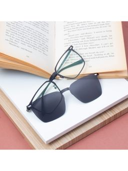 TED SMITH - Unisex Black Wayfarer Metal Frames Clip On Sunglass with Polarized Lens