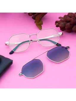 TED SMITH - Unisex Silver-Blue Hexogen Metal Frames Clip On Sunglass with Polarized Lens