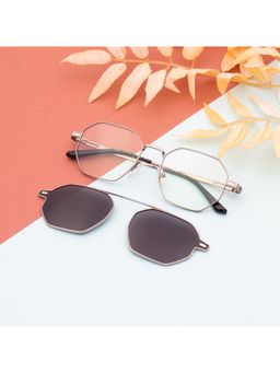 TED SMITH - Unisex Silver-Grey Hexogen Metal Frames Clip On Sunglass with Polarized Lens