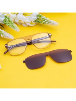 TED SMITH - Unisex Brown Aviator Acetate Frames Clip On Sunglass With Polarized Lens