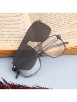 TED SMITH - Unisex Grey-Black Aviator Acetate Frames Clip On Sunglass With Polarized Lens