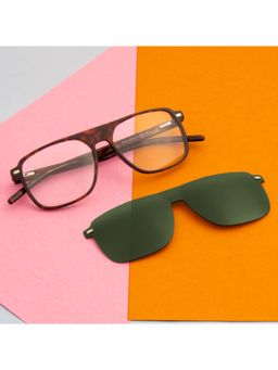 TED SMITH - Unisex Brown-Green Aviator Acetate Frames Clip On Sunglass With Polarized Lens