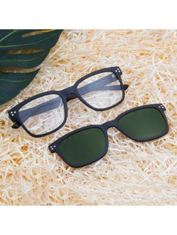 TED SMITH - Unisex Black-Green Square Frames Clip On Sunglass With Polarized Lens