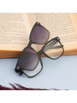 TED SMITH - Unisex Green-Purple Square Frames Clip On Sunglass With Polarized Lens