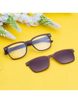 TED SMITH - Unisex Brown Square Frames Clip On Sunglass With Polarized Lens