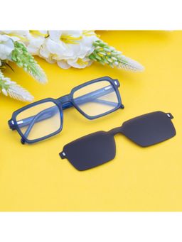 TED SMITH - Unisex Blue Square Acetate Frames Clip On Sunglass With Polarized Lens