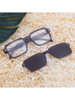 TED SMITH - Unisex Grey-Black Square Acetate Frames Clip On Sunglass With Polarized Lens