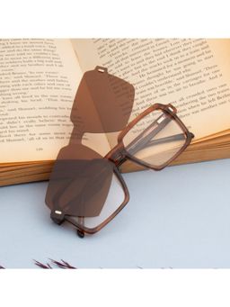 TED SMITH - Unisex Brown Square Acetate Frames Clip On Sunglass With Polarized Lens