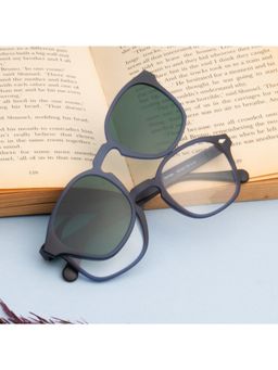 TED SMITH - Unisex Blue Square Frames Clip On Sunglass With Polarized Lens