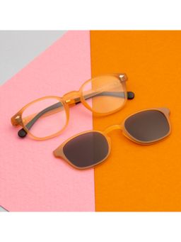 TED SMITH - Unisex Orange Square Frames Clip On Sunglass With Polarized Lens