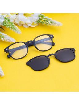 TED SMITH - Unisex Black Square Frames Clip On Sunglass With Polarized Lens