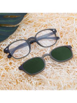 TED SMITH - Unisex Green Square Frames Clip On Sunglass With Polarized Lens