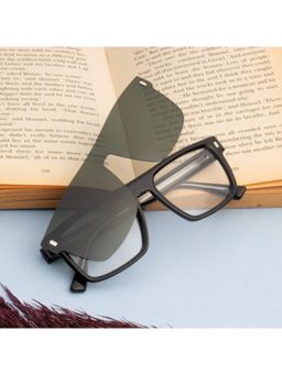 TED SMITH - Unisex Black-Green Square Acetate Frames Clip On Sunglass With Polarized Lens