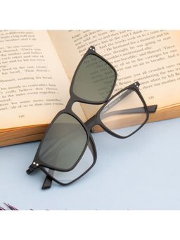 TED SMITH - Unisex Black-Green Rectangular Frames Clip On Sunglass With Polarized Lens