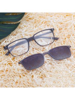 TED SMITH - Unisex Grey Rectangular Frames Clip On Sunglass With Polarized Lens