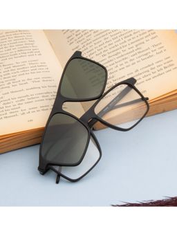 TED SMITH - Unisex Black-Green Square Frames Clip On Sunglass With Polarized Lens