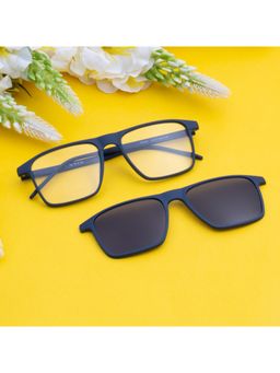 TED SMITH - Unisex Blue Square Frames Clip On Sunglass With Polarized Lens