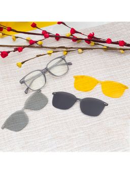 TED SMITH - Unisex Grey Wayfarer Acetate Frames Clip On Sunglass with Polarized Lens