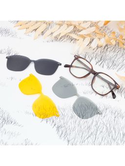 TED SMITH - Unisex Brown Wayfarer Acetate Frames Clip On Sunglass with Polarized Lens