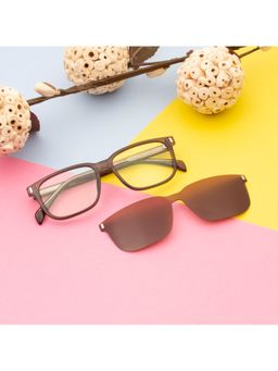 TED SMITH - Unisex Brown Wayfarer Acetate Frames Clip On Sunglass with Polarized Lens