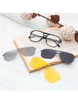 TED SMITH - Unisex Black Aviator Acetate Frames Clip On Sunglass with Polarized Lens