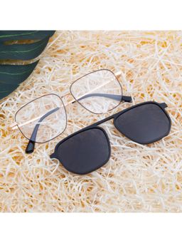 TED SMITH - Unisex Gold-Black Aviator Metal Frames Clip On Sunglass With Polarized Lens