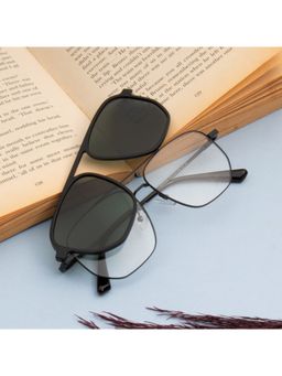 TED SMITH - Unisex Black-Green Aviator Metal Frames Clip On Sunglass With Polarized Lens