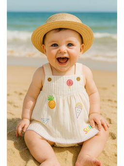 FURR BALLS - Off White Embroidered Summer Dress