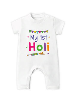 Baby Buzz - White My First Holi Baby Half Sleeves Cotton Bodysuit