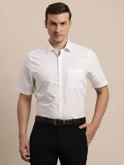 Turtle - Men Cotton Slim Fit White Solid Formal Shirt