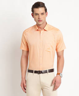 Turtle - Men Cotton Regular Fit Orange Solid Formal Shirt