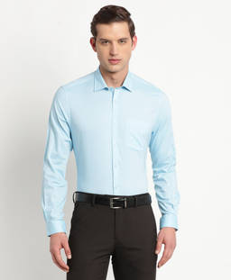Turtle - Men Cotton Regular Fit Sky Blue Solid Formal Shirt
