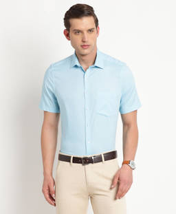 Turtle - Men Cotton Regular Fit Sky Blue Solid Formal Shirt